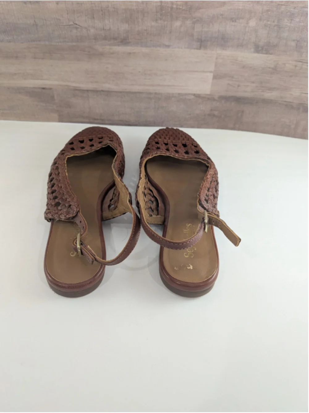 Women's Seychelles Brown Woven Leather Slingback Flats 8.5